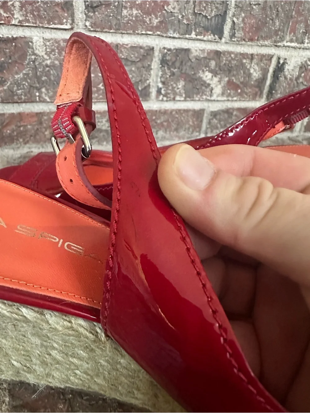 VIA SPIGA Red Patent Leather Espadrille Platform Wedge Sandals | 8.5